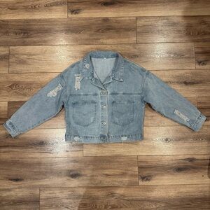 Distressed Oversized Light Blue Denim Jean Jacket